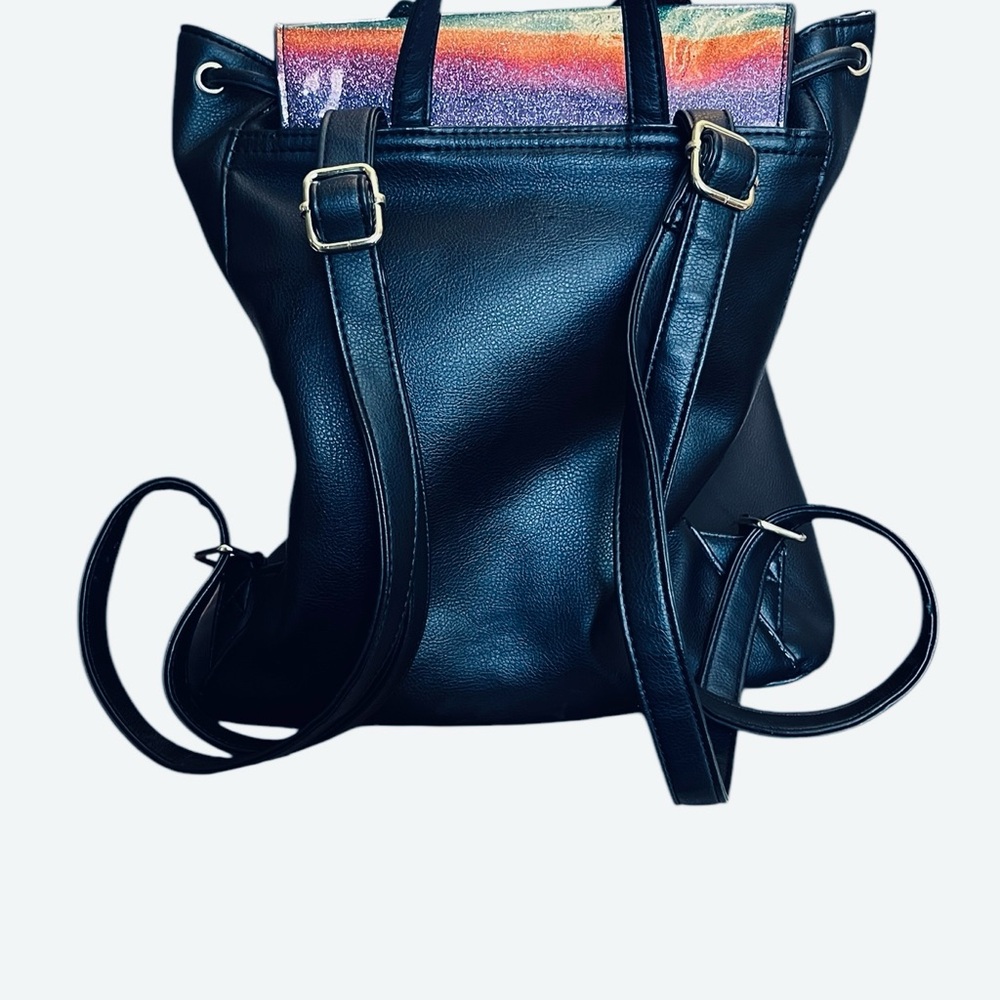 Betsey Johnson Quilted Cat Face Backpack Y2K Kawaii Coquette Glitter Rainbow Bag - Picture 10 of 16